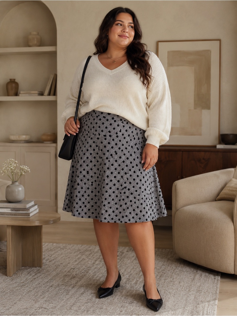 Faith and Joy Women's Polka Dot Midi Skirt Size XL
Gray & Black | Made in Mexico